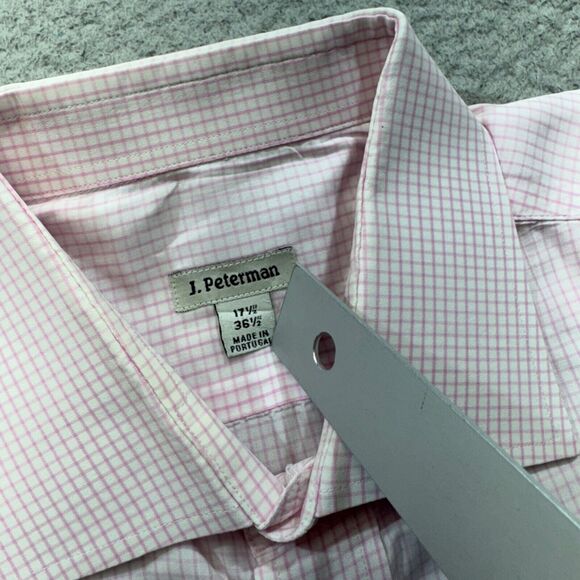 J Peterman Shirt Men 17.5 Graph Check Dress Barrel Cuff Casual Portugal 36.5 - Picture 5 of 16